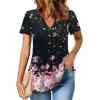 imageZeagoo Womens Short Sleeve Tops Summer Henley VNeck Tshirts Casual Pleated Blouse Dressy Loose Floral Basic TeeGradient Flowersblack and Pink