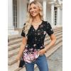 imageZeagoo Womens Short Sleeve Tops Summer Henley VNeck Tshirts Casual Pleated Blouse Dressy Loose Floral Basic TeeGradient Flowersblack and Pink