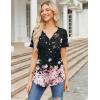 imageZeagoo Womens Short Sleeve Tops Summer Henley VNeck Tshirts Casual Pleated Blouse Dressy Loose Floral Basic TeeGradient Flowersblack and Pink