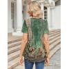 imageZeagoo Womens Short Sleeve Tops Summer Henley VNeck Tshirts Casual Pleated Blouse Dressy Loose Floral Basic TeeGreen Ethnic Pattern