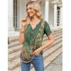 imageZeagoo Womens Short Sleeve Tops Summer Henley VNeck Tshirts Casual Pleated Blouse Dressy Loose Floral Basic TeeGreen Ethnic Pattern