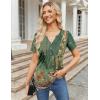imageZeagoo Womens Short Sleeve Tops Summer Henley VNeck Tshirts Casual Pleated Blouse Dressy Loose Floral Basic TeeGreen Ethnic Pattern