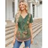 imageZeagoo Womens Short Sleeve Tops Summer Henley VNeck Tshirts Casual Pleated Blouse Dressy Loose Floral Basic TeeGreen Ethnic Pattern