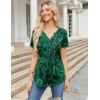 imageZeagoo Womens Short Sleeve Tops Summer Henley VNeck Tshirts Casual Pleated Blouse Dressy Loose Floral Basic TeeGreen Leaf Floral