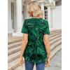 imageZeagoo Womens Short Sleeve Tops Summer Henley VNeck Tshirts Casual Pleated Blouse Dressy Loose Floral Basic TeeGreen Leaf Floral