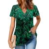 imageZeagoo Womens Short Sleeve Tops Summer Henley VNeck Tshirts Casual Pleated Blouse Dressy Loose Floral Basic TeeGreen Leaf Floral