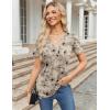 imageZeagoo Womens Short Sleeve Tops Summer Henley VNeck Tshirts Casual Pleated Blouse Dressy Loose Floral Basic TeeLight Coffee Floral