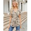 imageZeagoo Womens Short Sleeve Tops Summer Henley VNeck Tshirts Casual Pleated Blouse Dressy Loose Floral Basic TeeLight Coffee Floral