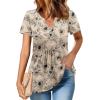 imageZeagoo Womens Short Sleeve Tops Summer Henley VNeck Tshirts Casual Pleated Blouse Dressy Loose Floral Basic TeeLight Coffee Floral