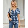 imageZeagoo Womens Short Sleeve Tops Summer Henley VNeck Tshirts Casual Pleated Blouse Dressy Loose Floral Basic TeeNavy Blue White Floral