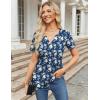 imageZeagoo Womens Short Sleeve Tops Summer Henley VNeck Tshirts Casual Pleated Blouse Dressy Loose Floral Basic TeeNavy Blue White Floral