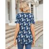 imageZeagoo Womens Short Sleeve Tops Summer Henley VNeck Tshirts Casual Pleated Blouse Dressy Loose Floral Basic TeeNavy Blue White Floral