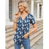 imageZeagoo Womens Short Sleeve Tops Summer Henley VNeck Tshirts Casual Pleated Blouse Dressy Loose Floral Basic TeeNavy Blue White Floral