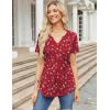 imageZeagoo Womens Short Sleeve Tops Summer Henley VNeck Tshirts Casual Pleated Blouse Dressy Loose Floral Basic TeeRed Floral