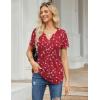imageZeagoo Womens Short Sleeve Tops Summer Henley VNeck Tshirts Casual Pleated Blouse Dressy Loose Floral Basic TeeRed Floral