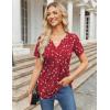 imageZeagoo Womens Short Sleeve Tops Summer Henley VNeck Tshirts Casual Pleated Blouse Dressy Loose Floral Basic TeeRed Floral