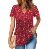 imageZeagoo Womens Short Sleeve Tops Summer Henley VNeck Tshirts Casual Pleated Blouse Dressy Loose Floral Basic TeeRed Floral
