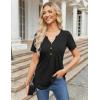 imageZeagoo Womens Short Sleeve Tops Summer Henley VNeck Tshirts Casual Pleated Blouse Dressy Loose Floral Basic TeeSolid Black