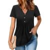 imageZeagoo Womens Short Sleeve Tops Summer Henley VNeck Tshirts Casual Pleated Blouse Dressy Loose Floral Basic TeeSolid Black