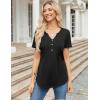 imageZeagoo Womens Short Sleeve Tops Summer Henley VNeck Tshirts Casual Pleated Blouse Dressy Loose Floral Basic TeeSolid Black