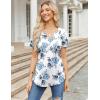 imageZeagoo Womens Short Sleeve Tops Summer Henley VNeck Tshirts Casual Pleated Blouse Dressy Loose Floral Basic TeeWhite Blue Floral