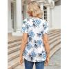 imageZeagoo Womens Short Sleeve Tops Summer Henley VNeck Tshirts Casual Pleated Blouse Dressy Loose Floral Basic TeeWhite Blue Floral
