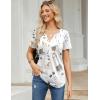 imageZeagoo Womens Short Sleeve Tops Summer Henley VNeck Tshirts Casual Pleated Blouse Dressy Loose Floral Basic TeeWhite Floral