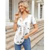 imageZeagoo Womens Short Sleeve Tops Summer Henley VNeck Tshirts Casual Pleated Blouse Dressy Loose Floral Basic TeeWhite Floral