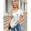 imageZeagoo Womens Short Sleeve Tops Summer Henley VNeck Tshirts Casual Pleated Blouse Dressy Loose Floral Basic TeeWhite Floral