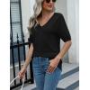 imageZeagoo Womens Summer Sweater Casual Short Sleeve Pullover Tops V Neck Lightweight Shirts Ribbed Knit Dressy BlouseBlack