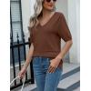 imageZeagoo Womens Summer Sweater Casual Short Sleeve Pullover Tops V Neck Lightweight Shirts Ribbed Knit Dressy BlouseCoffee