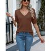 imageZeagoo Womens Summer Sweater Casual Short Sleeve Pullover Tops V Neck Lightweight Shirts Ribbed Knit Dressy BlouseCoffee