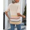 imageZeagoo Womens Summer Sweater Casual Short Sleeve Pullover Tops V Neck Lightweight Shirts Ribbed Knit Dressy BlouseColorful Stripes
