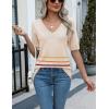 imageZeagoo Womens Summer Sweater Casual Short Sleeve Pullover Tops V Neck Lightweight Shirts Ribbed Knit Dressy BlouseColorful Stripes