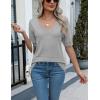 imageZeagoo Womens Summer Sweater Casual Short Sleeve Pullover Tops V Neck Lightweight Shirts Ribbed Knit Dressy BlouseGray