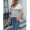 imageZeagoo Womens Summer Sweater Casual Short Sleeve Pullover Tops V Neck Lightweight Shirts Ribbed Knit Dressy BlouseStripe Tw514