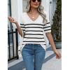 imageZeagoo Womens Summer Sweater Casual Short Sleeve Pullover Tops V Neck Lightweight Shirts Ribbed Knit Dressy BlouseStripe Tw514