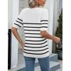 imageZeagoo Womens Summer Sweater Casual Short Sleeve Pullover Tops V Neck Lightweight Shirts Ribbed Knit Dressy BlouseStripe Tw514