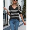 imageZeagoo Womens Summer Sweater Casual Short Sleeve Pullover Tops V Neck Lightweight Shirts Ribbed Knit Dressy BlouseStripe Tw540
