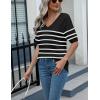 imageZeagoo Womens Summer Sweater Casual Short Sleeve Pullover Tops V Neck Lightweight Shirts Ribbed Knit Dressy BlouseStripe Tw540