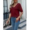 imageZeagoo Womens Summer Sweater Casual Short Sleeve Pullover Tops V Neck Lightweight Shirts Ribbed Knit Dressy BlouseWine Red