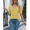 imageZeagoo Womens Summer Sweater Casual Short Sleeve Pullover Tops V Neck Lightweight Shirts Ribbed Knit Dressy BlouseYellow