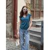 imageZeagoo Womens Summer Tops Cute V Neck Cap Sleeve Tshirts Loose Fit Dressy Casual Shirts Ruched Top TeesBlack teal