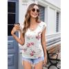 imageZeagoo Womens Summer Tops Cute V Neck Cap Sleeve Tshirts Loose Fit Dressy Casual Shirts Ruched Top TeesFlower White