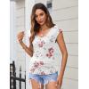 imageZeagoo Womens Summer Tops Cute V Neck Cap Sleeve Tshirts Loose Fit Dressy Casual Shirts Ruched Top TeesFlower White