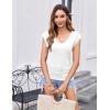imageZeagoo Womens Summer Tops Cute V Neck Cap Sleeve Tshirts Loose Fit Dressy Casual Shirts Ruched Top TeesKhaki  White