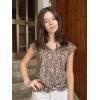 imageZeagoo Womens Summer Tops Cute V Neck Cap Sleeve Tshirts Loose Fit Dressy Casual Shirts Ruched Top TeesLeopard Print