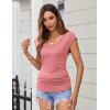 imageZeagoo Womens Summer Tops Cute V Neck Cap Sleeve Tshirts Loose Fit Dressy Casual Shirts Ruched Top TeesPink