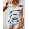 imageZeagoo Womens Summer Tops Cute V Neck Cap Sleeve Tshirts Loose Fit Dressy Casual Shirts Ruched Top TeesStriped White