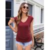 imageZeagoo Womens Summer Tops Cute V Neck Cap Sleeve Tshirts Loose Fit Dressy Casual Shirts Ruched Top TeesWine Red